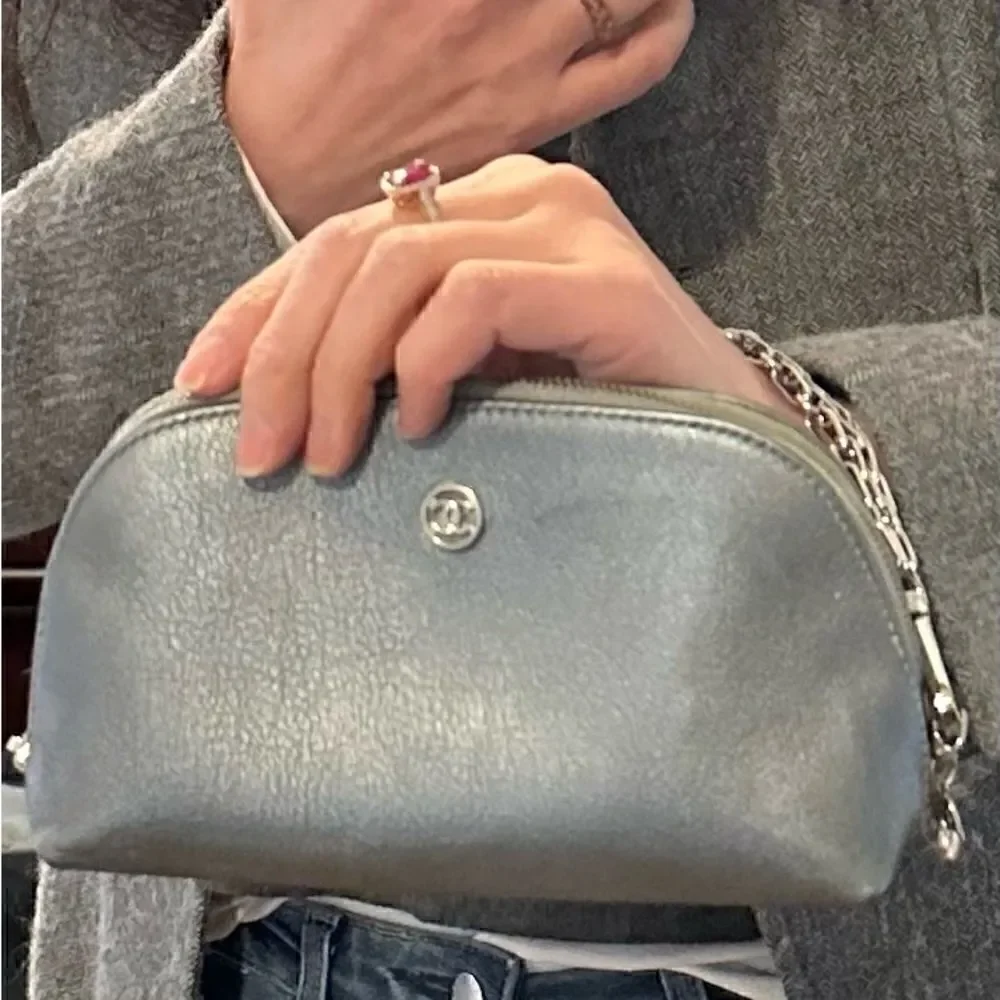 Chanel leather silver pouch